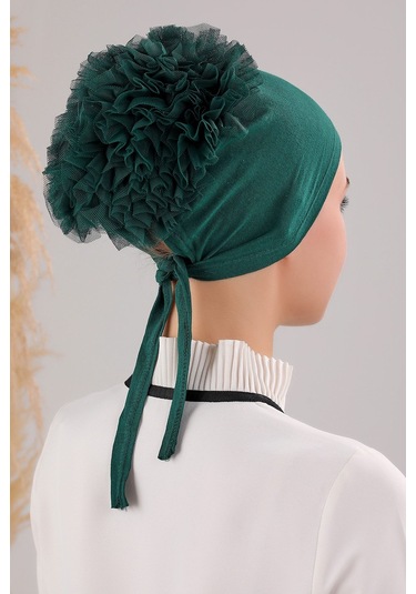 Tesettür Fırfırlı Bone Zümrüt Yeşili Zümrüt Yeşili