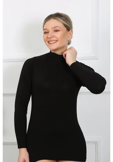 Giyim Bayan Uzun Kol Boğazlı Body Siyah Siyah