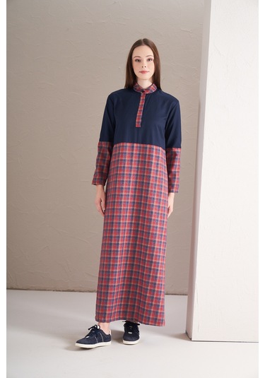 Blok Elbise Kırmızı Laci Kırmızı Lacivert Kırmızı - Lacivert