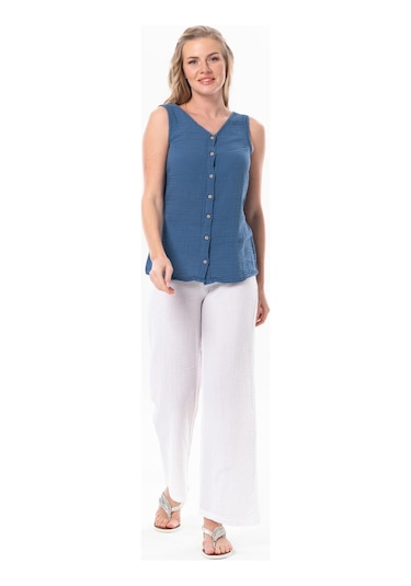 Kolsuz Melis Yazlık Müslin Bluz İndigo İndg-indigo
