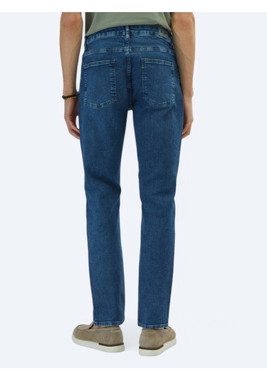 Orta Mavi Slim Fit Denim Pamuk Karışımlı Pantolon Orta Mavi