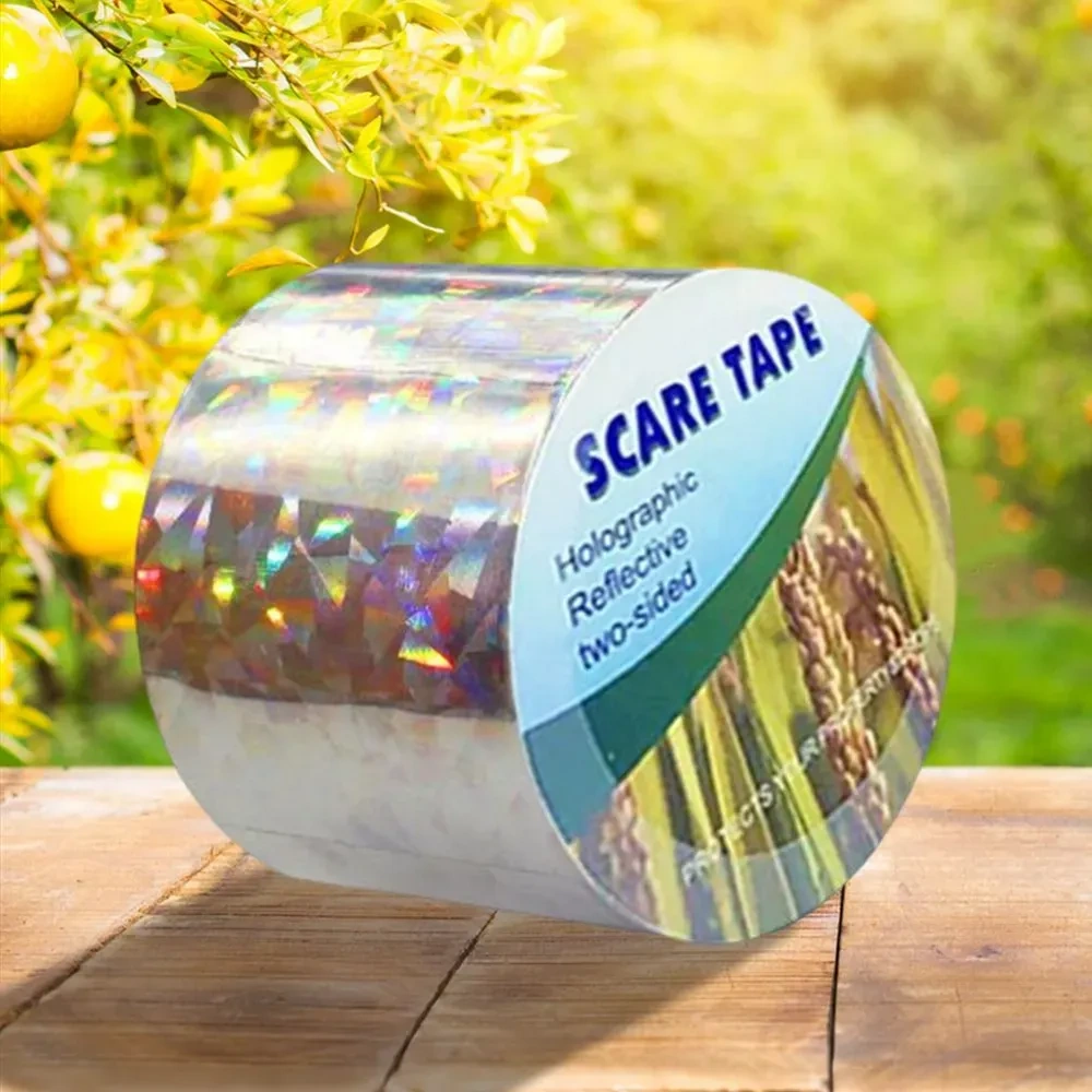 Yuntech01 Çift Taraflı Yansıtıcı Kuş Kovucu Bandı - 4.8cm X 50m Çiçek Desenli Pet Filmi - Balkon Bahçe Tarla Koruması