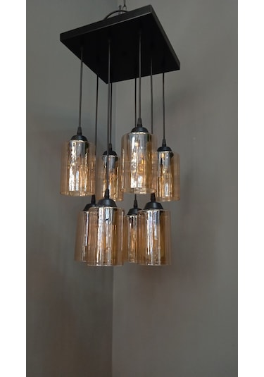 8'li Gold Boru Camlı Sarkıt Avize Gold