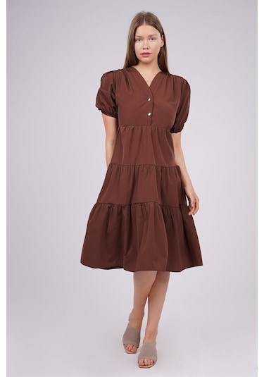 Gabria Kadın Düğme Detaylı Elbise Kahve Kahverengi
