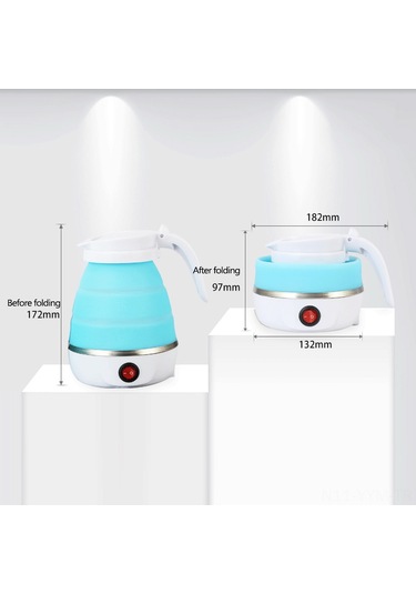 Geeksen Seyahat İçin Katlanabilir Silikon Elektrikli Su Kaynatıcı - 600w Hızlı Isıtma, Ev Ve Dışarı Kullanım, Mavi, Avrupa Standartı 220v Mavi