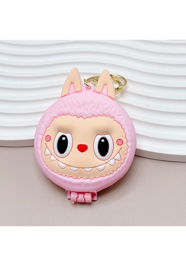 Labubu Çok İşlevli Anahtarlık Dekoratif Sevimli Kızlar İçin Taşınabilir Mini Ayna Pembe