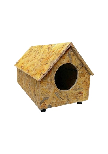 Reyo Kedi Evi Dış Ortam Uygun Ahşap Kedi Evi Osb 55 x 40 x 40 CM Açık Kahverengi CAT33