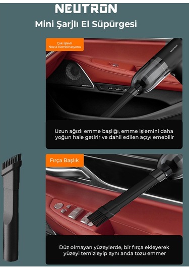 Neutron Mini Şarjlı Araç İçi Şarjlı El Süpürgesi