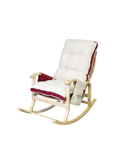 Enda Home Mosso Çift Minderli Ahşap Sallanan Sandalye Tv Baba Koltuğu Dinlenme Koltuğu Bordo - Krem