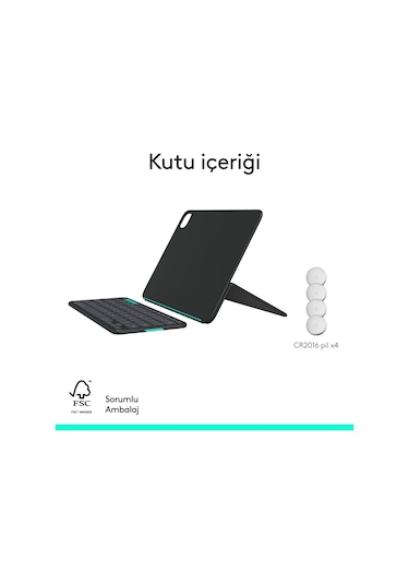 Logitech Flip Folio İpad Pro 13 İnç M4 , İpad Air 13 İnç M2 Ve M3 İle Uyumlu Türkçe Klavyeli Tablet Kılıfı, Siyah
