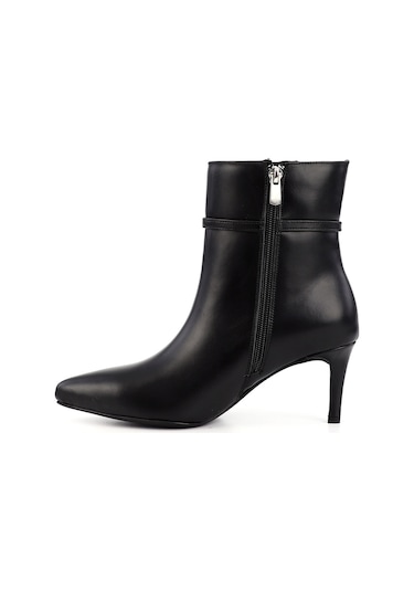 Gönderi R Siyah Fermuarlı İnce Topuklu Hakiki Deri Bot Siyah