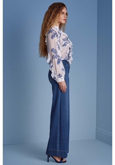 Uzun Kollu Çok Renkli Şifon Gömlek Çok Renkli