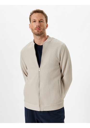 Koton Bomber Ceket Fitilli Fermuarlı Bej 5wam50021hw Ekru