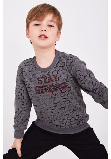 Arnetta Stay Strong Gri Erkek Çocuk Uzun Kol Pijama takım Gri