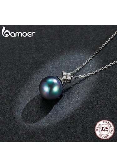 Bamoer 925 Ayar Gümüş Zarif Siyah İnci Charm Kolye Kabuk İnci Zirkon Zincir Kolye Kadınlar İçin Güzel Takı Gümüş Bamoer 925 Ayar Gümüş Zarif Siyah İnci Charm Kolye Kabuk İnci Zirkon Zincir Kolye Kadınlar İçin Güzel Takı Gümüş