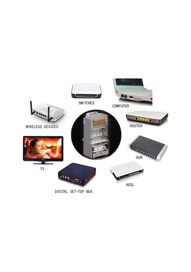 Rj45 Jack Metal Uç Jak Konnektör Cat5 Cat6 Başlık 50 Adet
