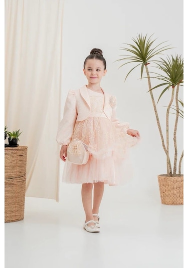 Kız Çocuk Elbise Ceketli Tüllü Çantalı SOMON