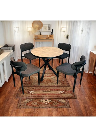 Yeliz Mutfak Masa Takımı 4 Kişilik Ahşap Desenli Yeliz008 Antrasit
