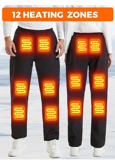 Willowhaven Woohee 12 Bölgeli Isıtmalı Sıcak Pantolon Siyah Düğmeli 3 Seviye Isı Ayarlı Siyah