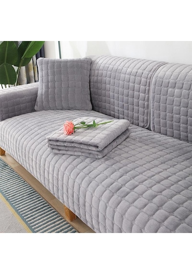 Jms Gri Düz Renk Kaymaz Kalınlaşmak Yumuşak Peluş Kanepe Yastığı Havlu 45 x 45 CM Yastık Kılıfı