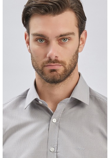 Gri Uzun Kollu Bez Ayağı Sert Yaka Cepsiz Klasik Slim Fit Dar Kesim Gömlek 1004240230-gri Gri