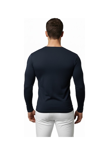 Deepsea Erkek Lacivert Uzun Kollu Dar Kalıp Ince Sıfır Yaka Sweatshirt 2300423 False Lacivert