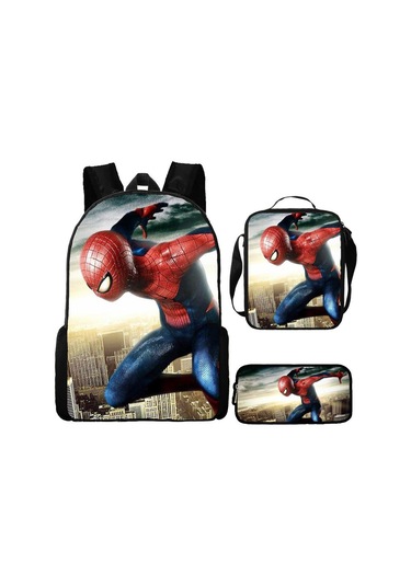 Örümcek Adam Yeni Sırt Çantası Büyük Kapasiteli Öğrenci Kişilik Okul Çantası Üç Parça Seti Stil 11