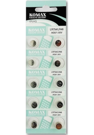Komax AG5/LR754 Alkalin 1.55 V Düğme Pil 10'lu