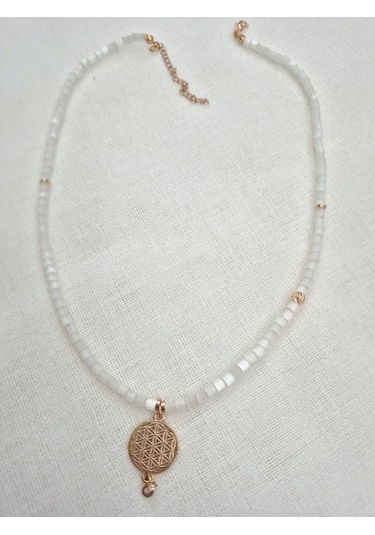 Sedef Boru Boncuklu Yaşam Çiçeği Kolye Uçlu Bayan Kolye