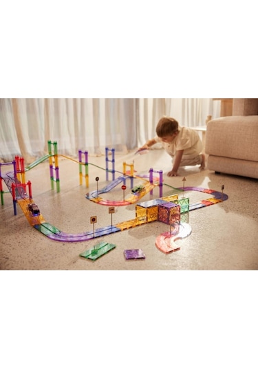 Cleverclixx Large Race Track Manyetik Bloklar, Pastel 80 Parça