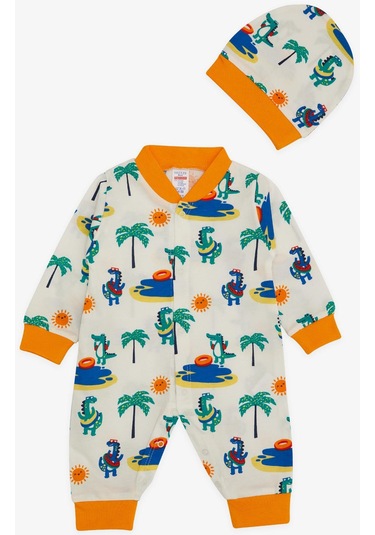 Breeze Erkek Bebek Tulum Tatil Temalı Hayvancık Desenli 0-6 Ay, Beyaz Beyaz