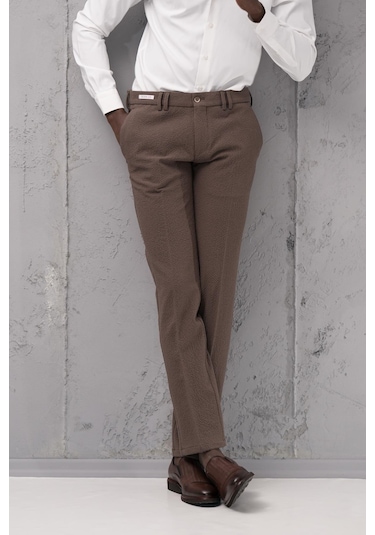 Ecer Regular Fit Yan Cepli Kışlık Gofre Kumaş Pantolon Kahverengi