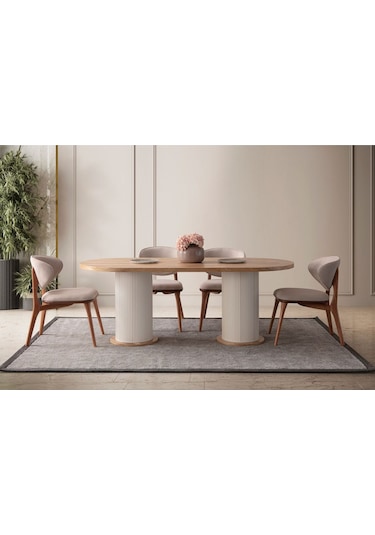 Rubra Yemek Masası Takımı 6 Kişilik Takım Bej