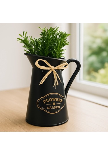 Dekoratif Plastik Saksıda Yapay Bitki Siyah Plastik Sürahi Form 10 10 25 Cm