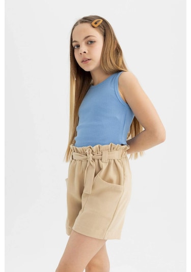 Defacto Kız Çocuk Paperbag Şort C0266A824SMBG387 Bej