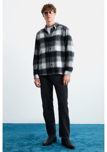 Sagan  Erkek Pamuk-polyester Gömlek Yaka Relaxed Oduncu Siyah Gömlek