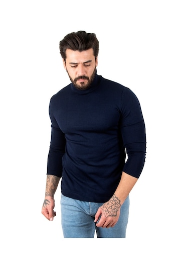 Deepsea Lacivert Balıkçı Yaka Lacivert Düz Kazak 2002292 Lacivert