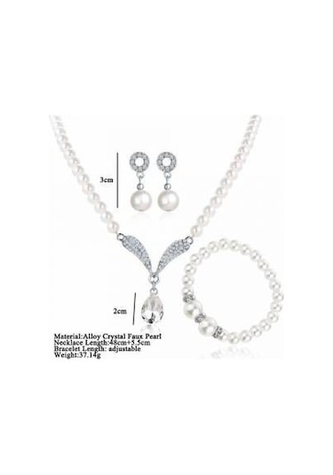 Taşlı İnci Takı Seti Kolye, Bileklik, Küpe 18 Gp Sevgililer Günü