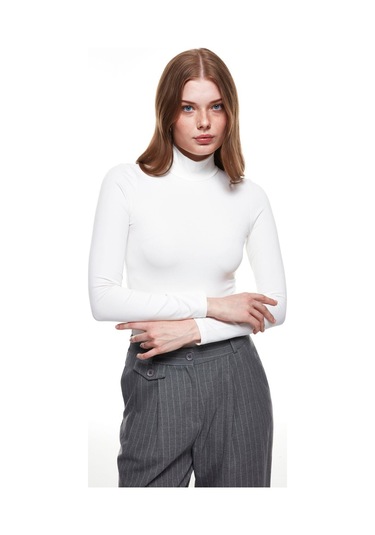 Balıkçı Yaka Bodysuit Ekru-1732 Ekru