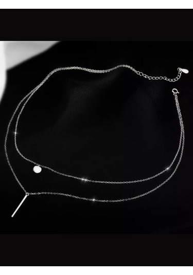 925 Ayar Gümüş Zirkon Taşlı Cift Zincirli Kolye