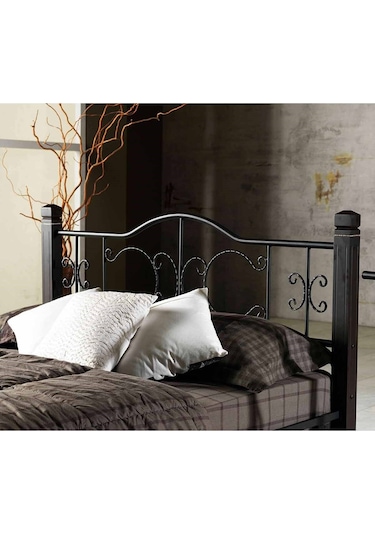 Argimo Yakamoz Çift Kişilik Ferforje Metal Siyah Karyola 160 x 200