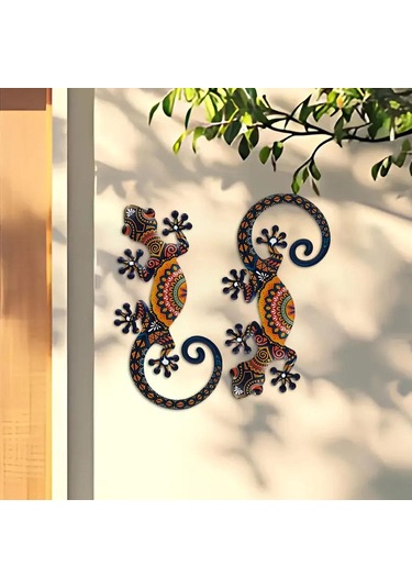 Homyl 2x Metal Gecko Duvar Sanatı Dekoru 5.91" İç Mekan Yükseklik 15cm