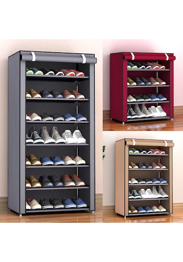 Mufunye Kollektif Oda Ve Okul İçin 3-8 Katlı Örgü Tkaneli Toz Koruma Ayırıcı Ayakkabı Rafı - Dıy Montajlı Ev Gereci Gri