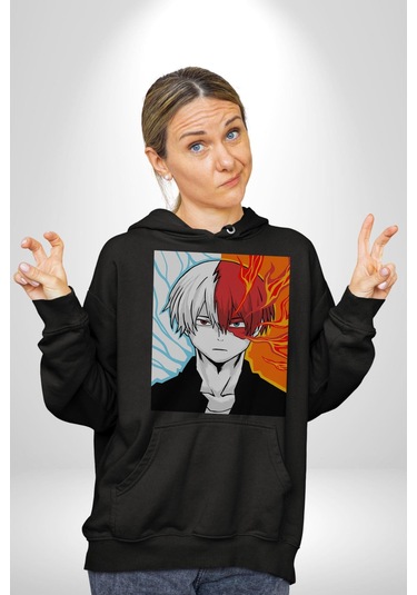 My Hero Academia Boku Anime Kadın Erkek Siyah Kapüşonlu Sweatshirt Hoodie Siyah