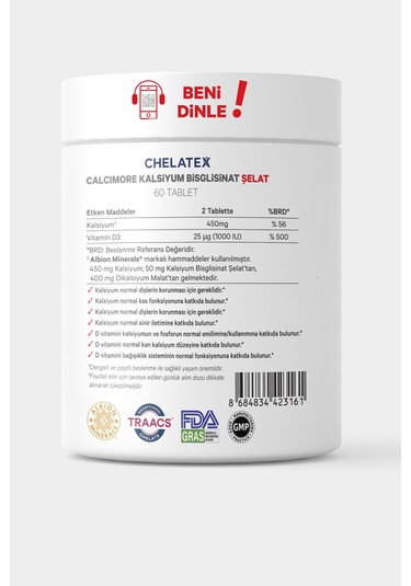 Chelatex Calcimore Kalsiyum Bisglisinat 60 Bitkisel Tablet