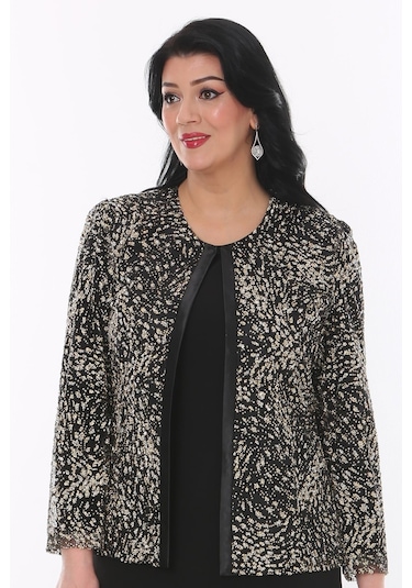Büyük Beden 3755 Siyah-altın Ceket+bluz Takım 001