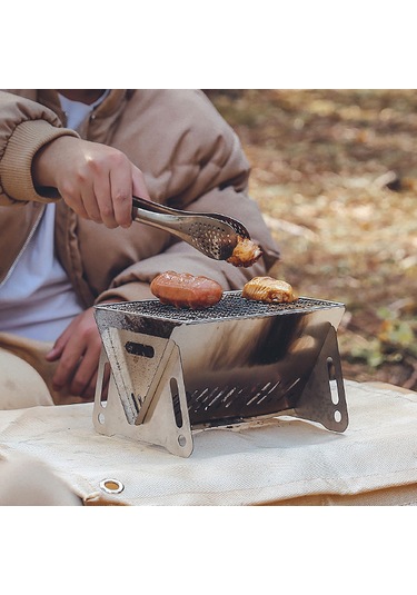 Teltree Çelik Islak Dış Mekan Mangal Ocağı, Çıkma Panelli, Kamp Ve Bisiklet Turları İçin Taşınabilir Pişirme Aleti Gümüş