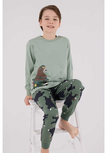Rolypoly Erkek Çocuk Yeşil Pijama Takımı 5274-48632 Yeşil