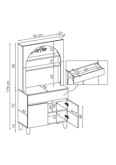 Venedik Kahve Köşesi, Çok Amaçlı, 2 Kapaklı 1 Çekmeceli Dolap