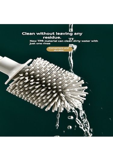 Vkemall Beyaz Silikon Tuvalet Fırçası - Esnek Tpr Temizleme Aleti, Ergonomik Tasarım, Sabit Tutucu Ve Yapıştırıcı Şerit İçerir Beyaz